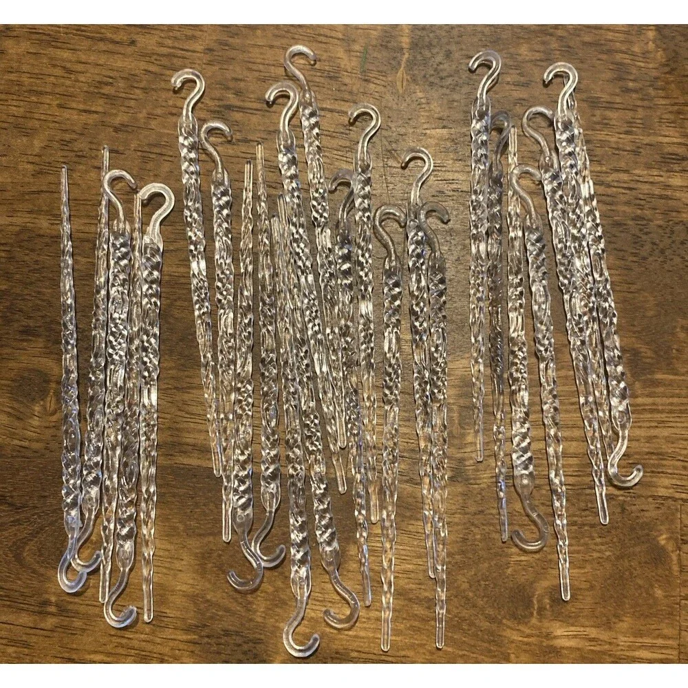 25 Vintage Clear Plastic Acrylic Hanging CHRISTMAS Icicle Ornaments Hong Kong